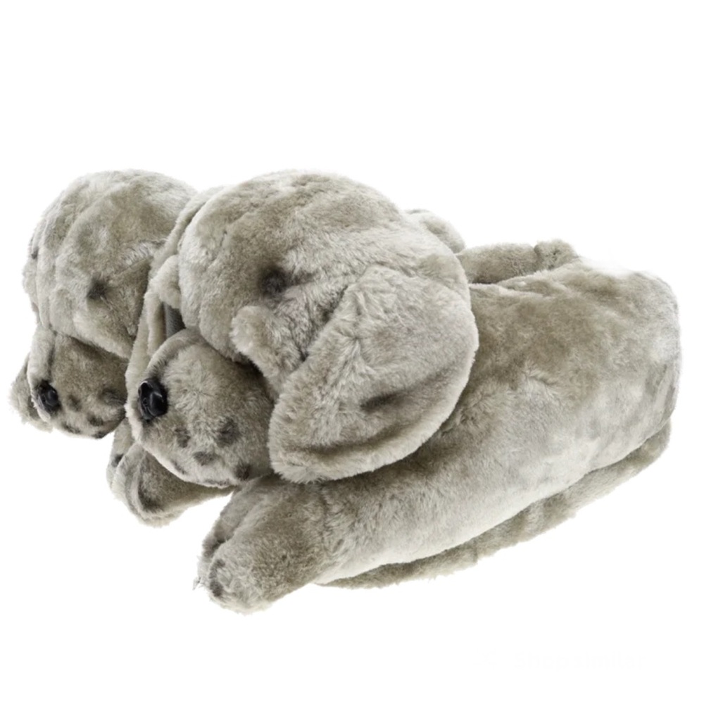Happy Feet Plush Animal Slippers Gray Puppy Dog Sleeping Sleep Size M (5.5-7.5)